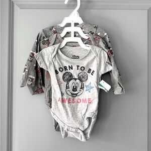 NWT Disney Gray Mickey Mouse Onesies Set of 3
